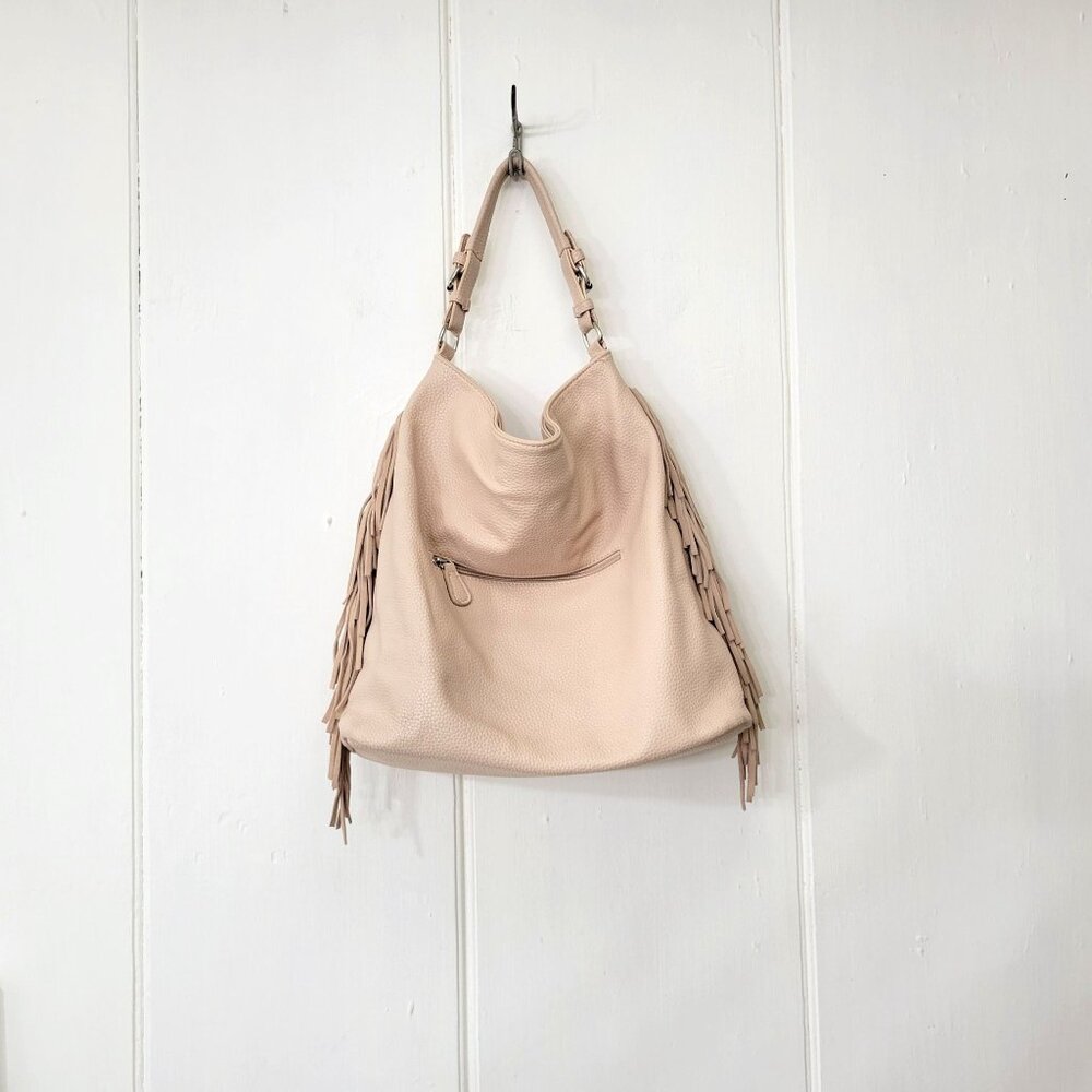 Expressions Pink Vegan Leather Boho Fringed Shoulder Bag - Picture 7 of 9